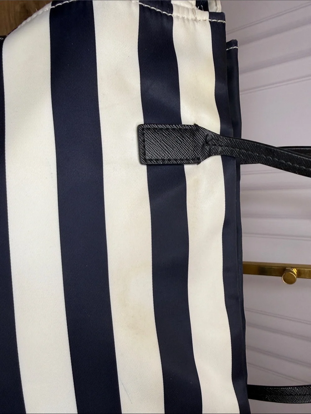 Kate Spade New York Navy & White Striped Nylon Zip Tote Large Shoulder Bag